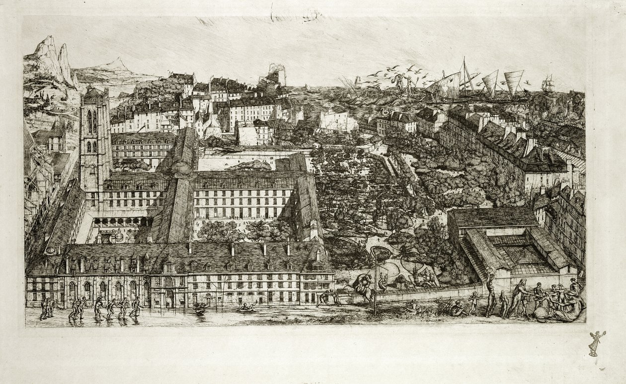 College Henri IV og Lycee Napoleon, 1864 av Charles Meryon