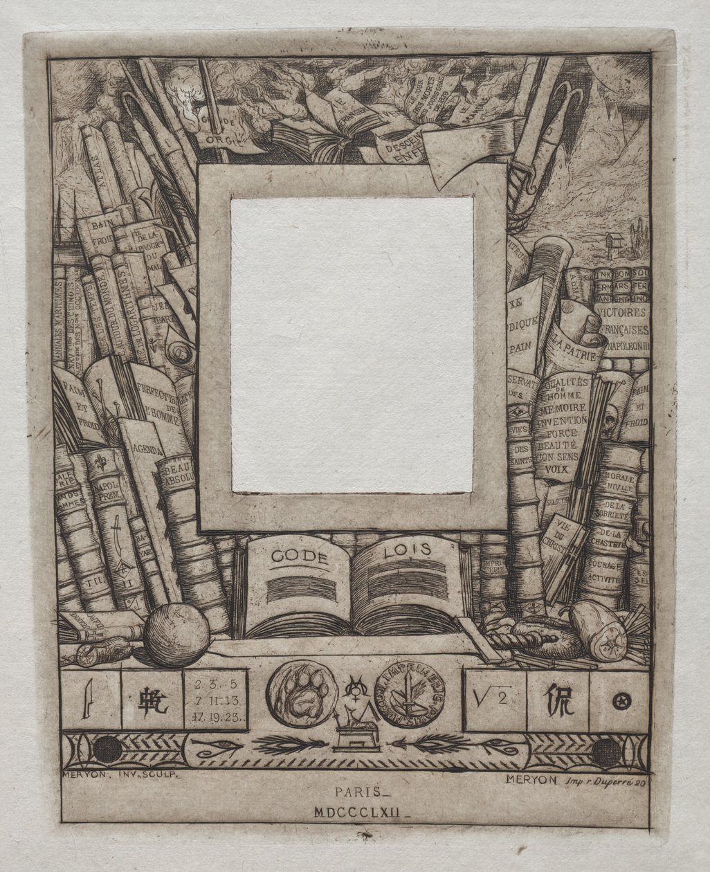 Design for en ramme for portrett av Armand Guéraud av Charles Meryon