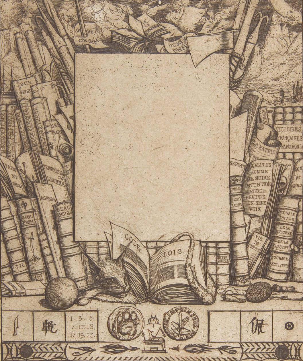 Design for en ramme for portrettet av Armand Guéraud, 1862. av Charles Meryon