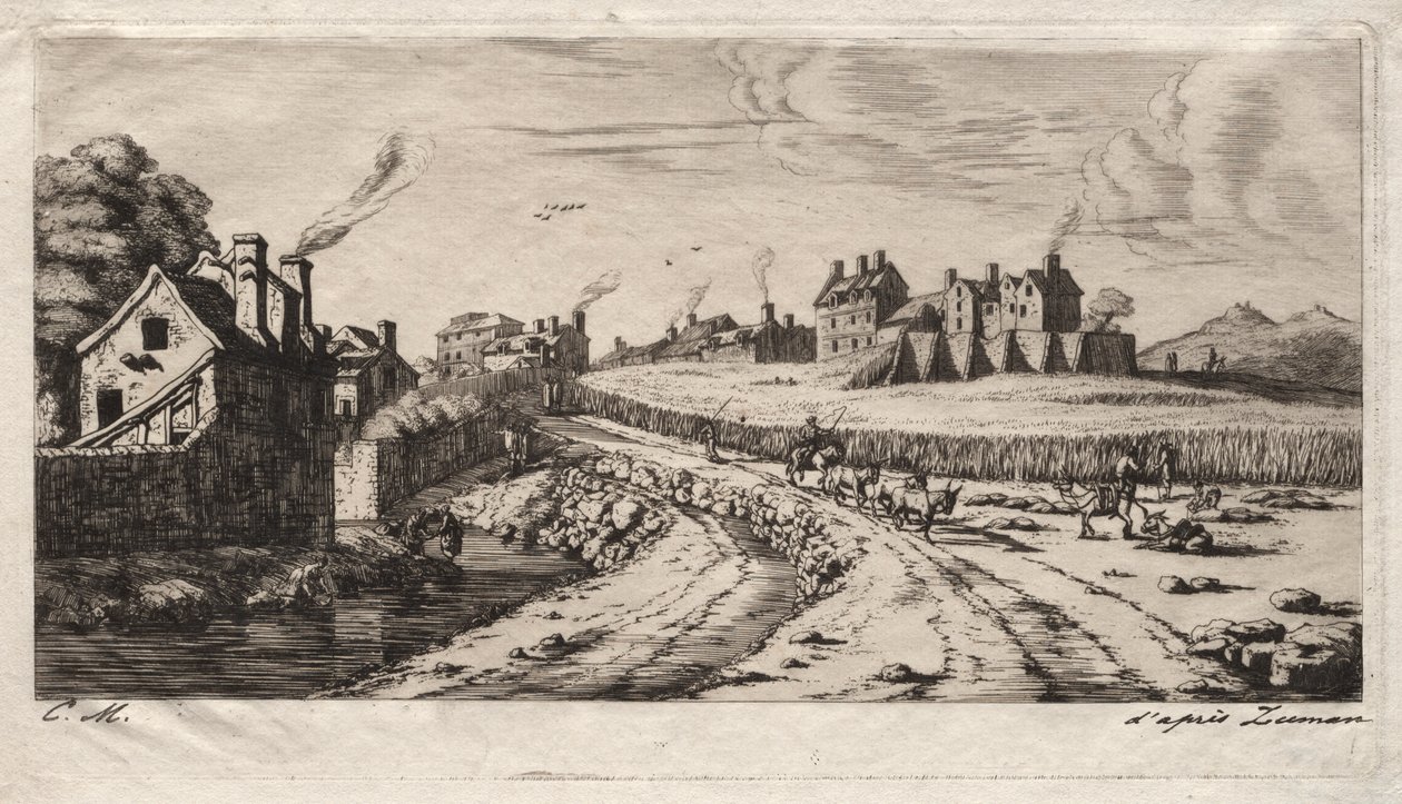 Inngang til Faubourg, Saint-Marceau, Paris av Charles Meryon