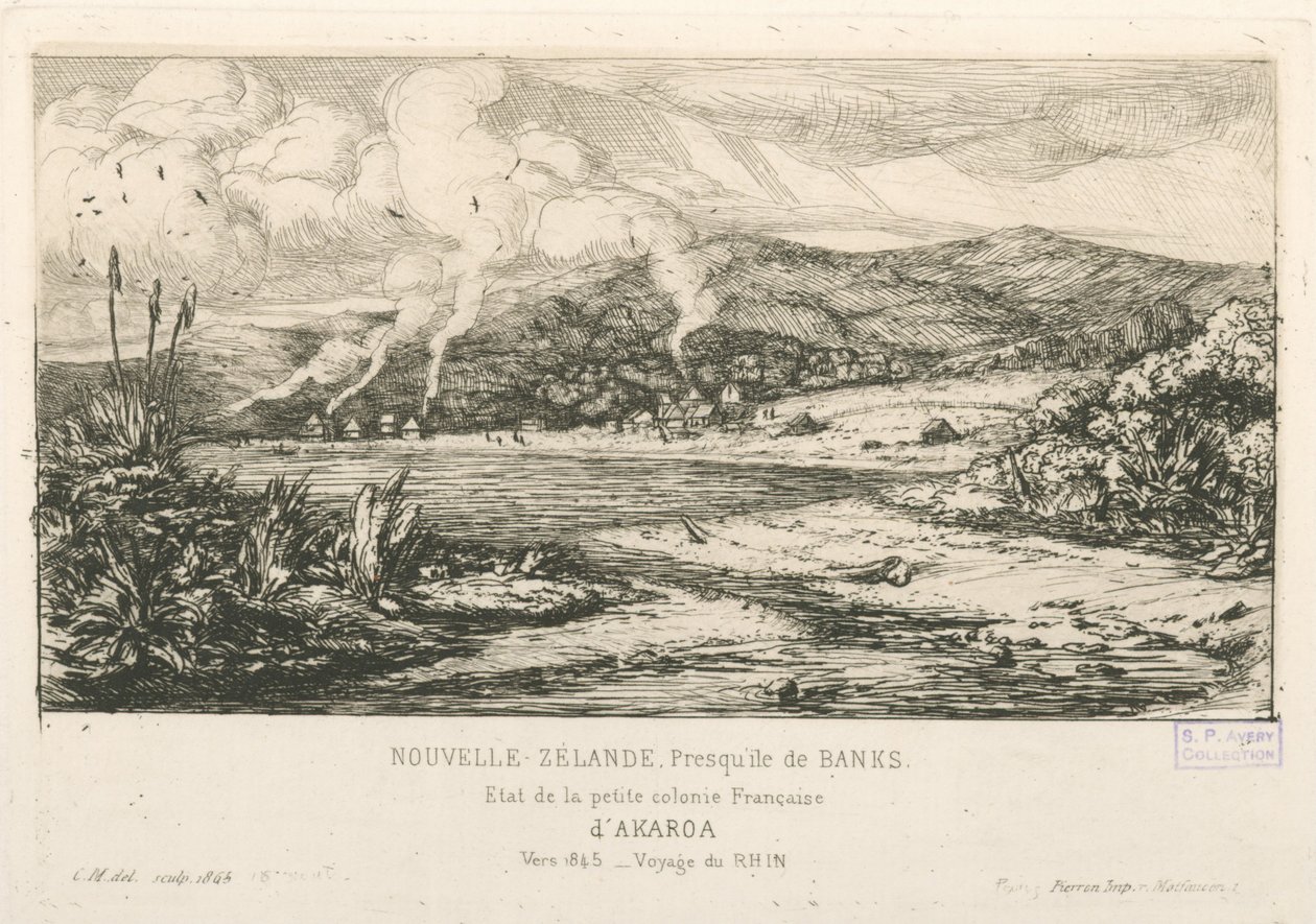 Delstaten til den lille franske kolonien Akaroa, illustrasjon fra 
