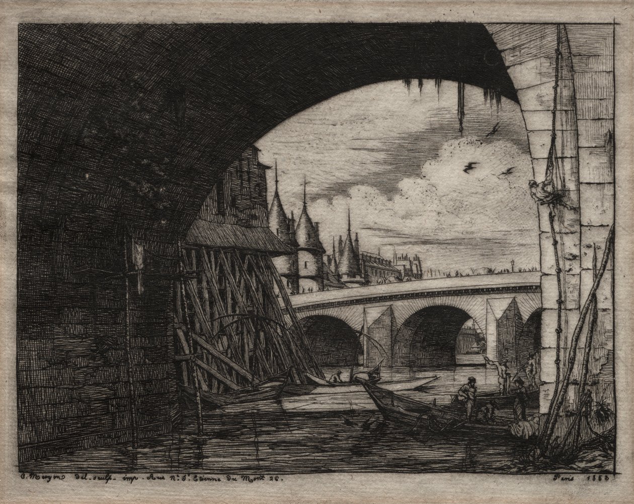 Etchings of Paris: An Arch of the Notre Dame Bridge av Charles Meryon
