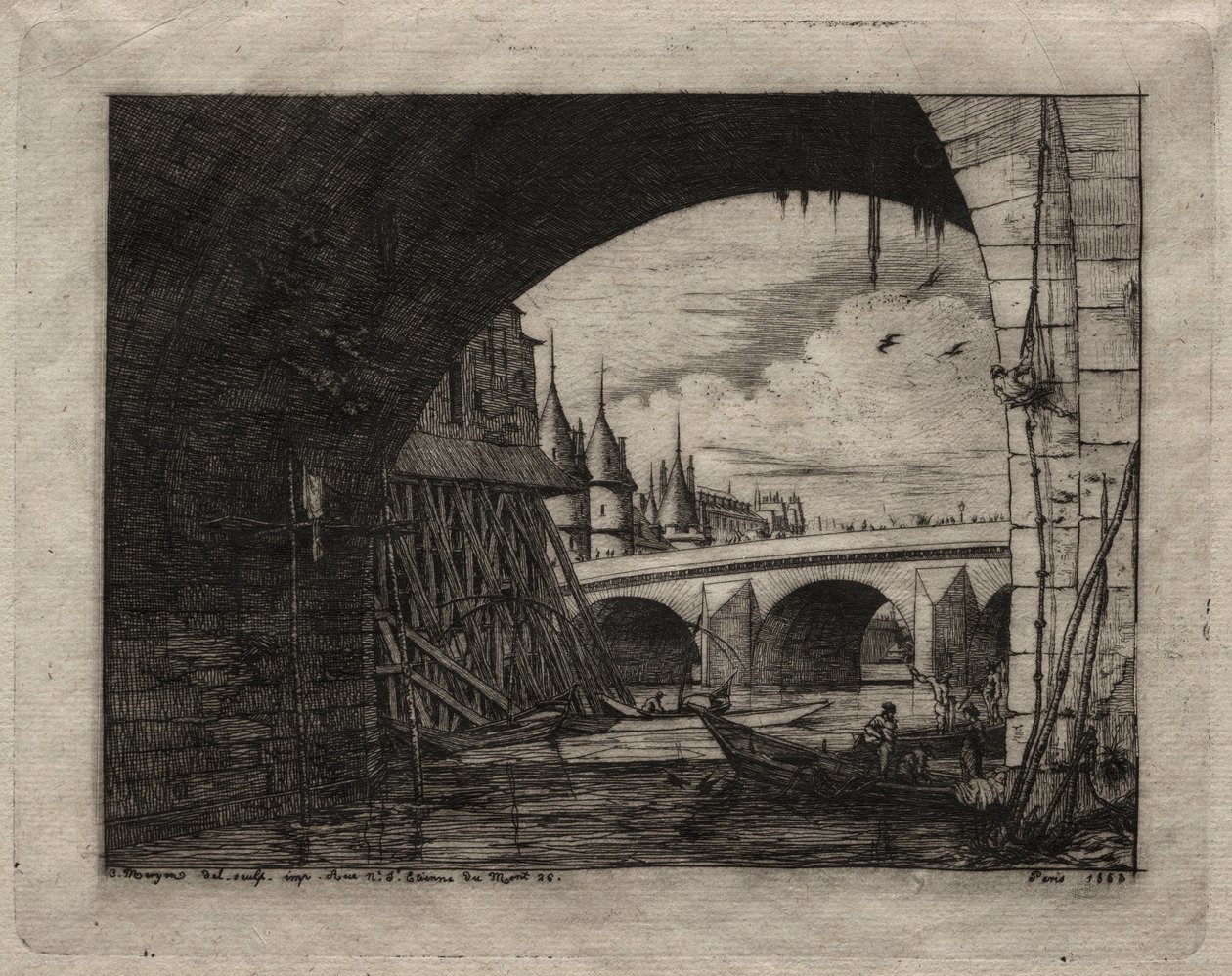 Etchings of Paris: An Arch of the Notre Dame Bridge, 1853. av Charles Meryon