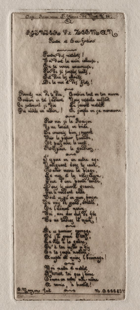 Etchings of Paris: Dedikasjon til Reynier Nooms, kalt Zeeman, 1854. av Charles Meryon