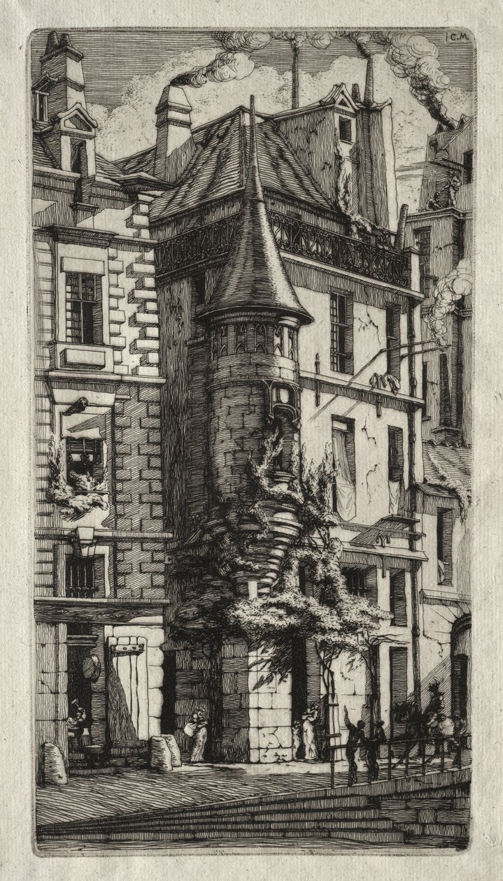 Etsninger fra Paris: hus med et tårn, Vevergaten av Charles Meryon