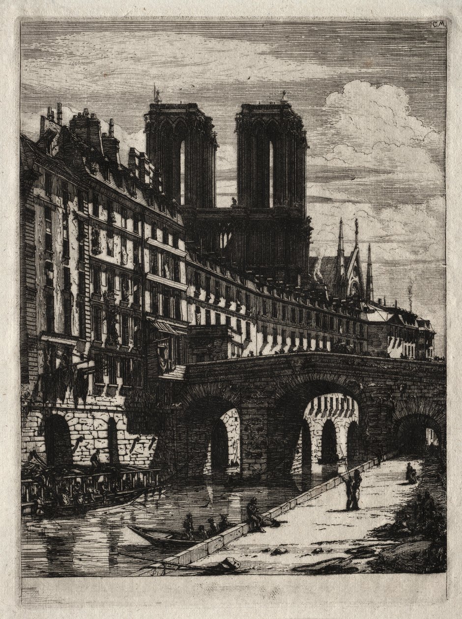Etsninger av Paris: Den lille broen av Charles Meryon