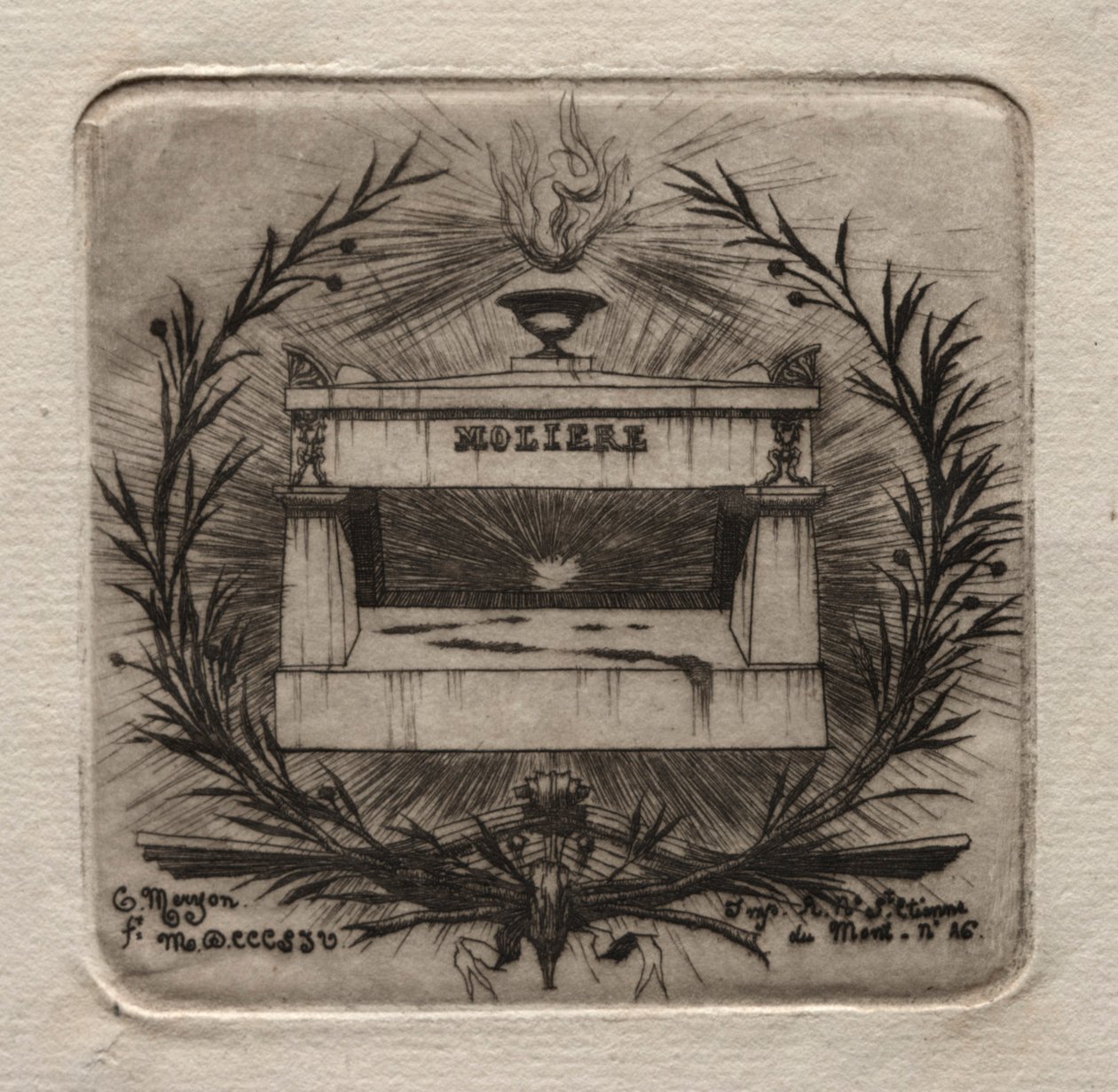 Etsninger av Paris: Molières grav på Pere Lachaise kirkegård, 1854. av Charles Meryon