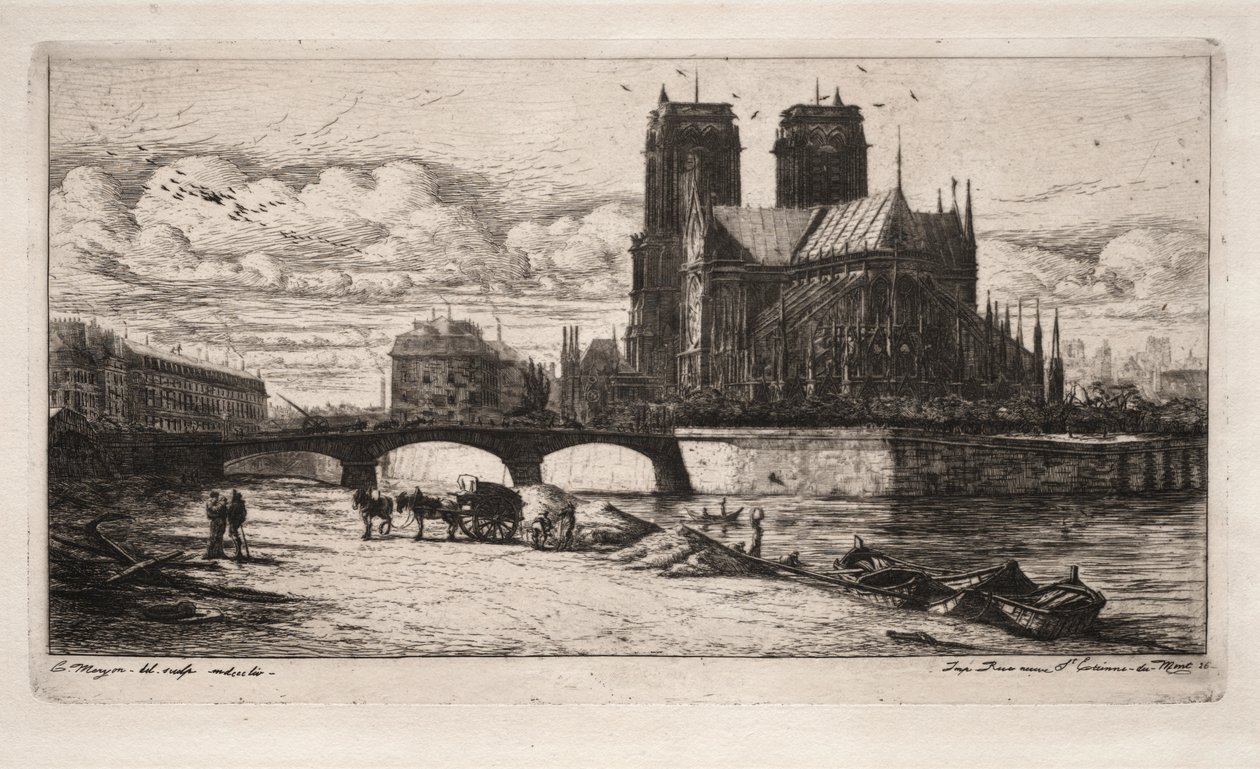 Etsninger av Paris: Apsiden til katedralen i Notre Dame av Charles Meryon
