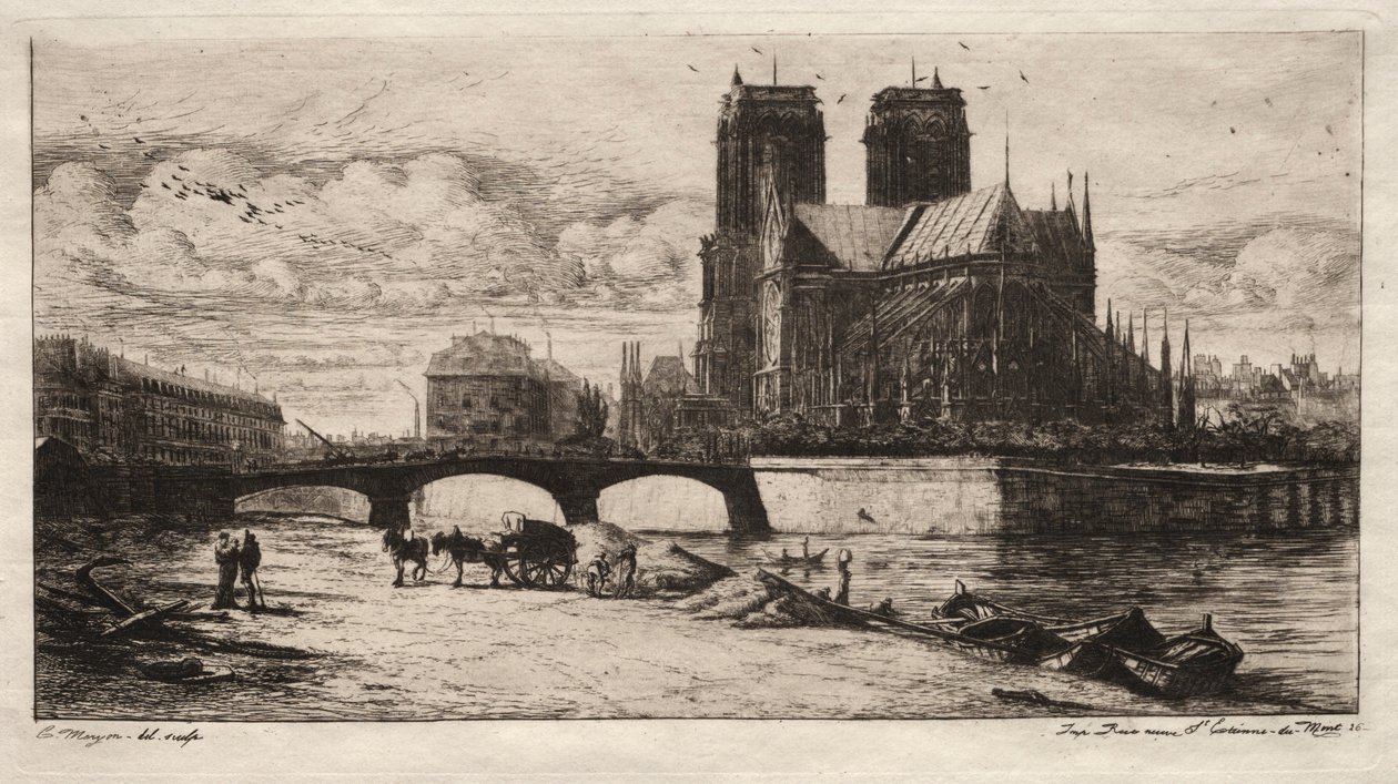 Etsninger av Paris: Apsis av katedralen i Notre Dame, 1854. av Charles Meryon