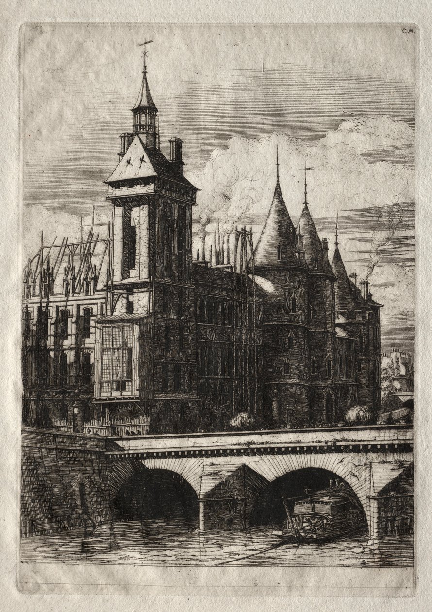 Etsninger av Paris: Klokketårnet, 1852. av Charles Meryon