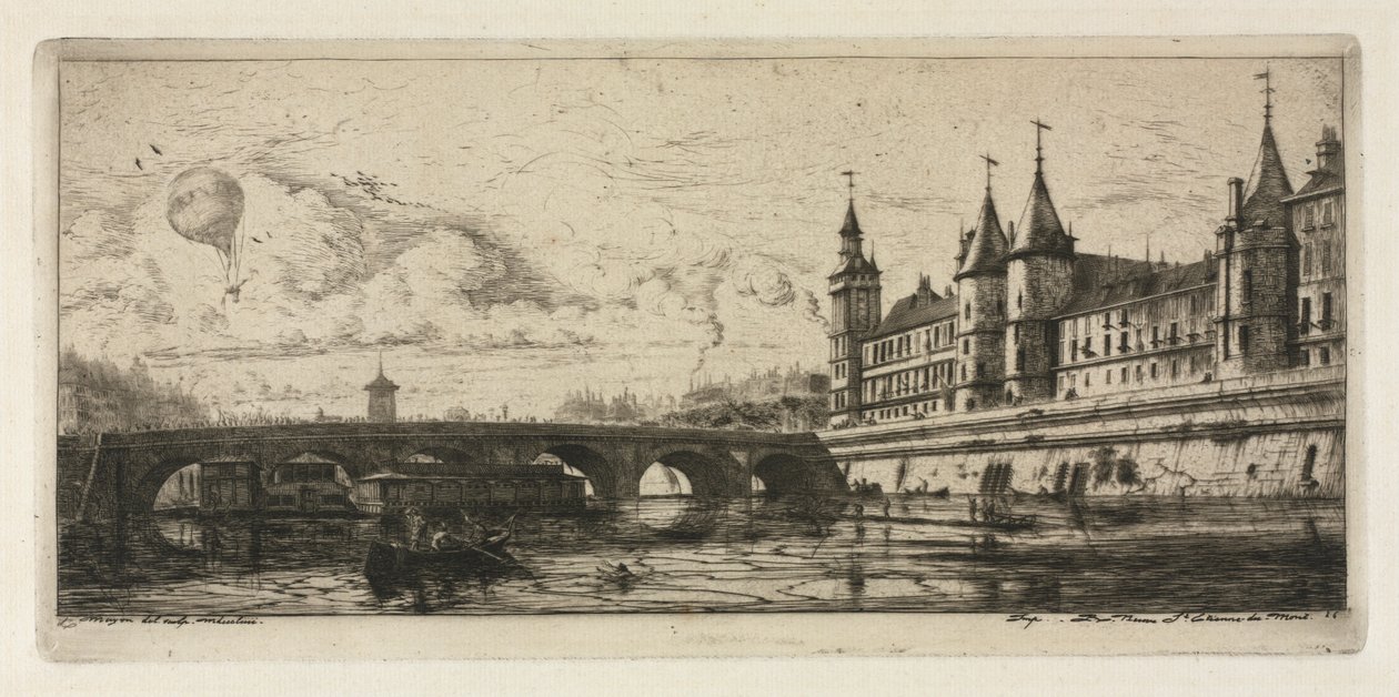 Etsninger av Paris: Byttebroen av Charles Meryon