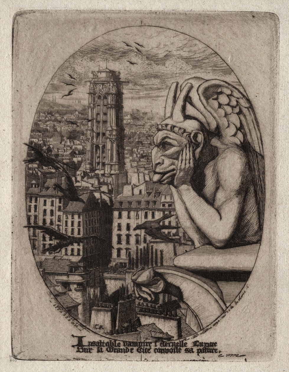 Etsninger av Paris: Gargoylen av Charles Meryon