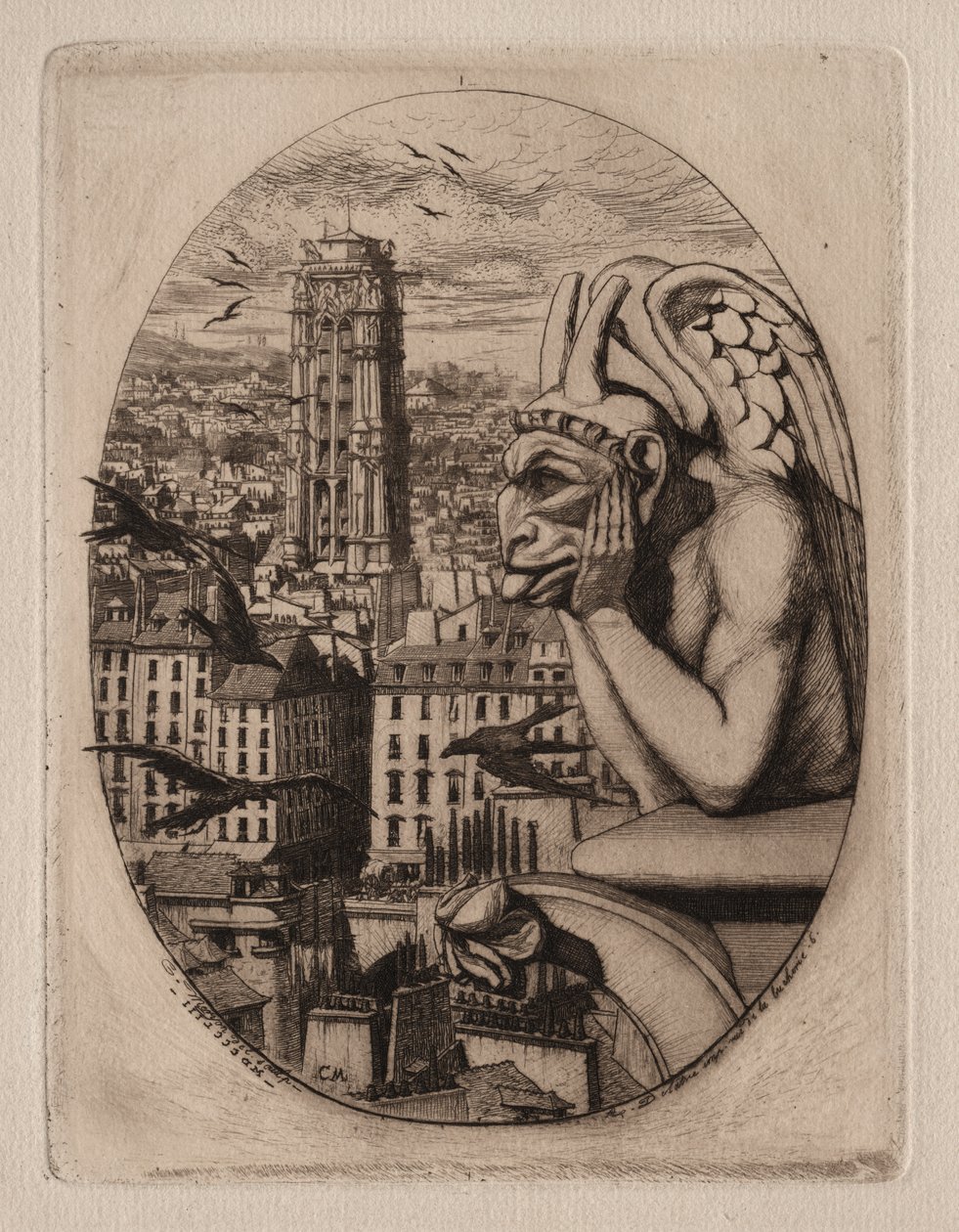 Etsninger av Paris: Gargoylen av Charles Meryon