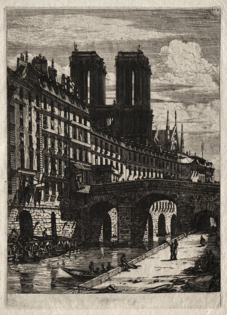 Etsninger av Paris: Den lille broen av Charles Meryon