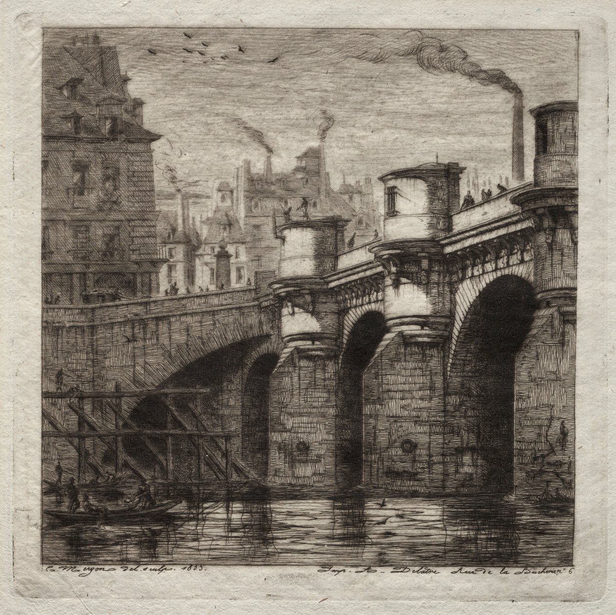 Etsninger av Paris: Den nye broen, 1853. av Charles Meryon
