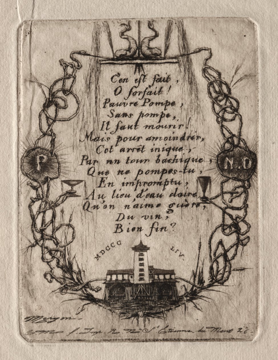 Etsninger av Paris: Notre Dame-pumpen, liten plate av Charles Meryon