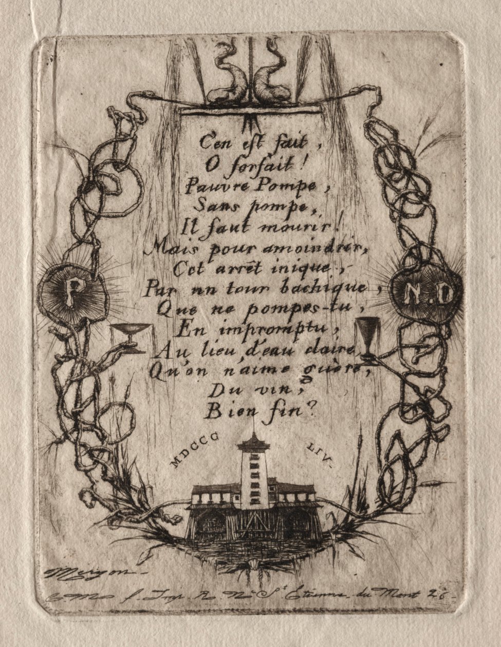 Etsninger av Paris: Notre Dame-pumpen, liten plate, 1854. av Charles Meryon