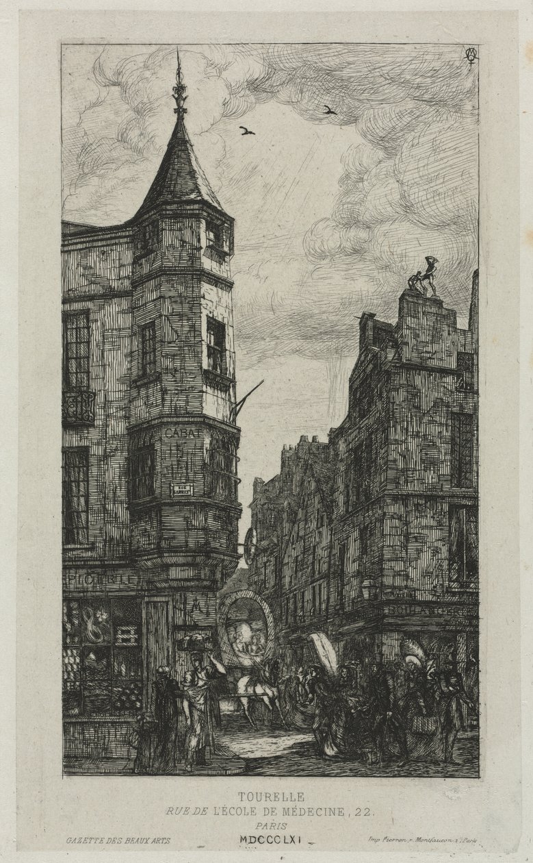 Hus med et tårn, nr. 22, rue de L'Ecole de Médecine, Paris, (kalt Marat-tårnet) av Charles Meryon