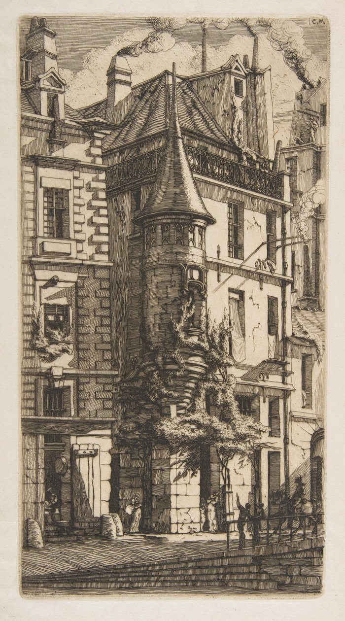 Hus med et tårn, rue de la Tixéranderie, Paris av Charles Meryon