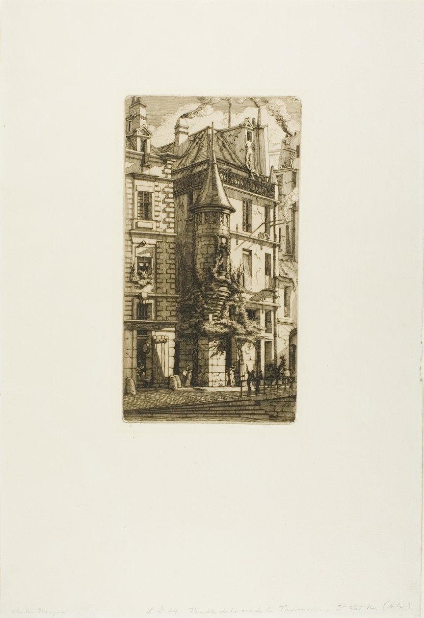 Hus med et tårn, rue de la Tixéranderie, Paris av Charles Meryon