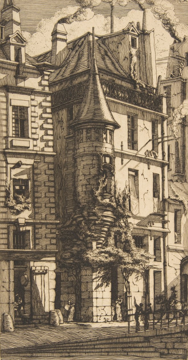 Hus med et tårn, rue de la Tixéranderie, Paris, 1852. av Charles Meryon