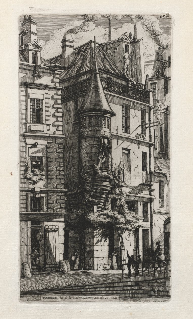 Hus med et tårn, rue de la Tixéranderie, Paris, 1852. av Charles Meryon