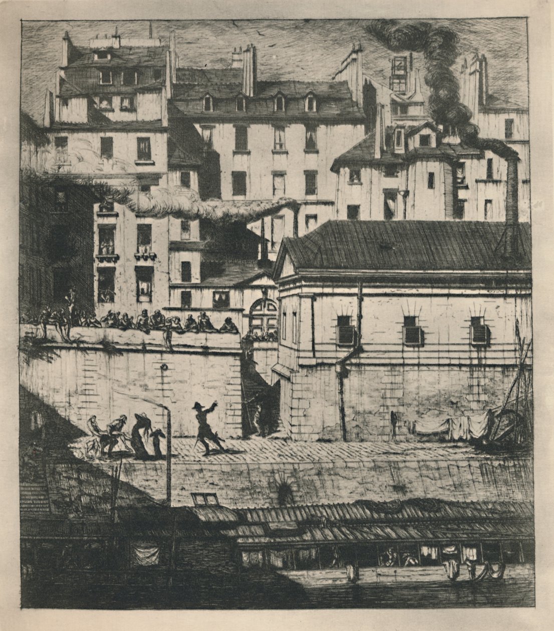 La Morgue 3rd State, 9 18 x 8 18 tommer, 1854, 1927 av Charles Meryon