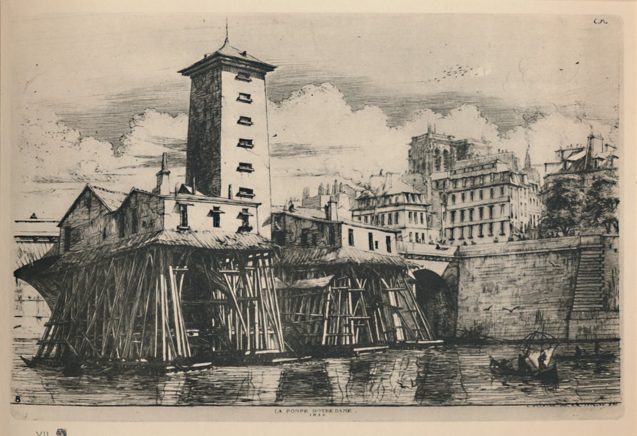 Notre Dame 9th State Pump, 6 34 x 9 78 tommer, 1852, 1927 av Charles Meryon