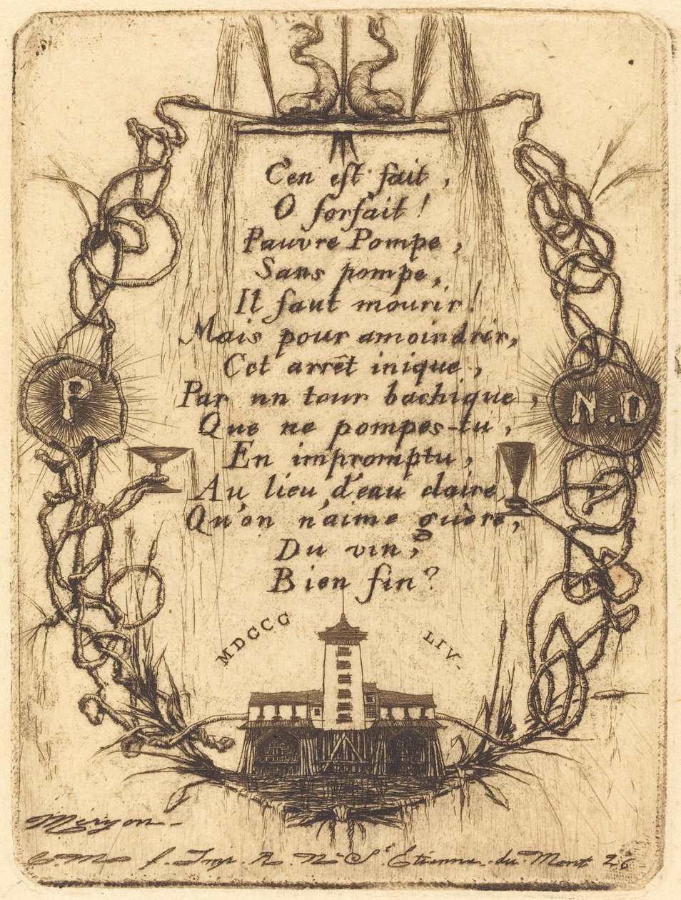 Den lille pumpen, Paris (The Notre Dame Pump, liten tallerken) av Charles Meryon