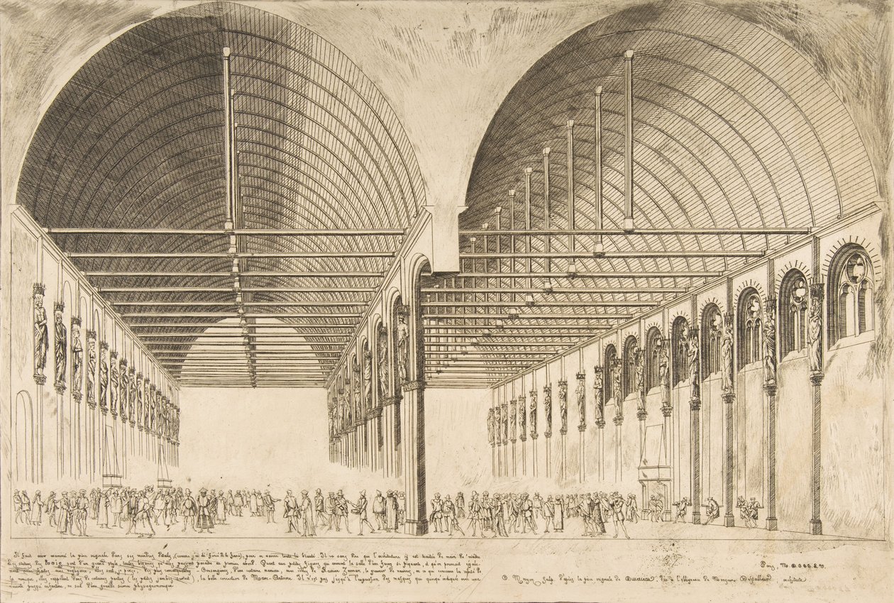 Salle des Pas-Perdus ved det tidligere Palais de Justice Forkammeret til Palais de Jus..., 1855. av Charles Meryon