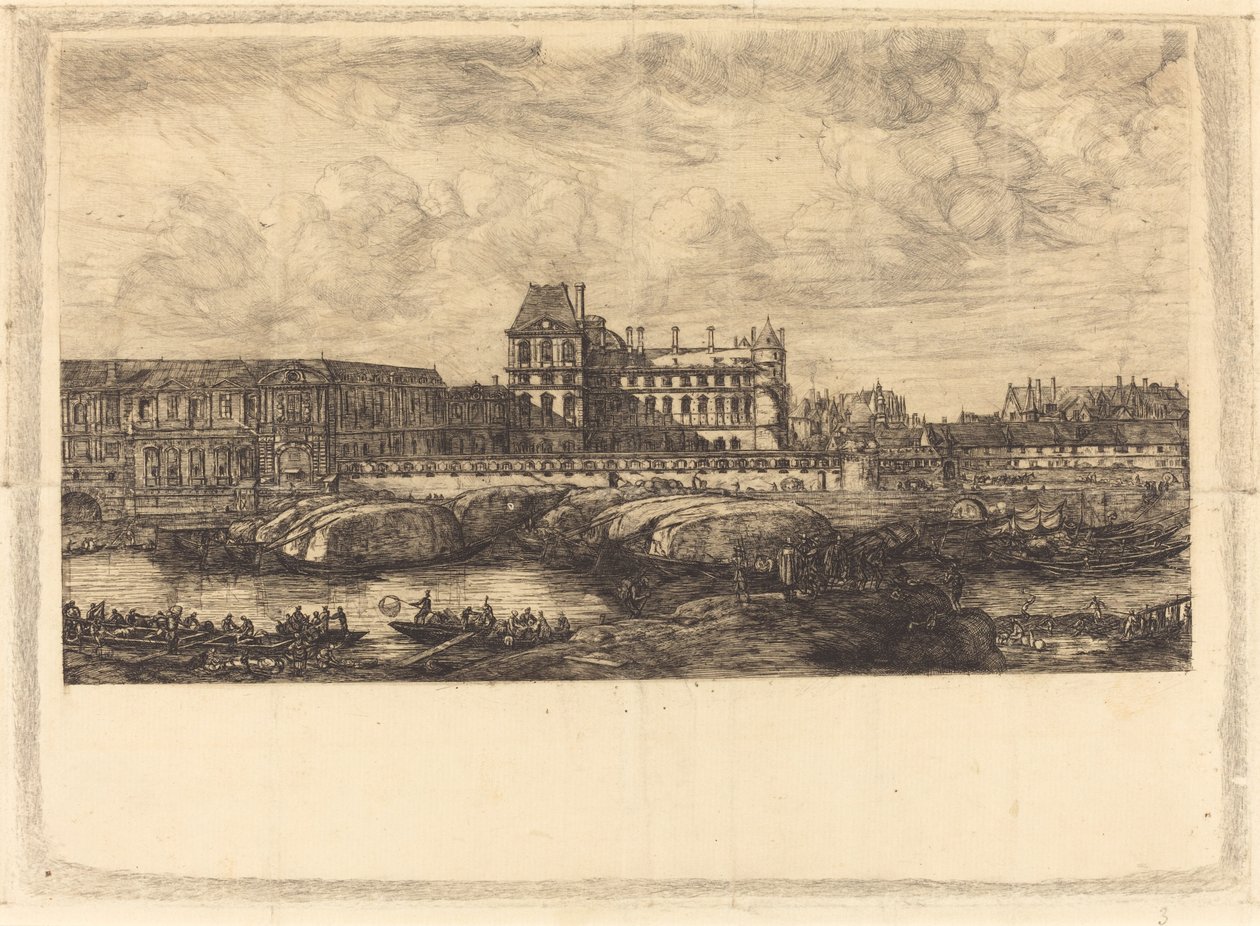 Det gamle Louvre fra et maleri av Zeeman, 1651 (Det gamle Louvre, fra et maleri av Zeeman, l651) av Charles Meryon
