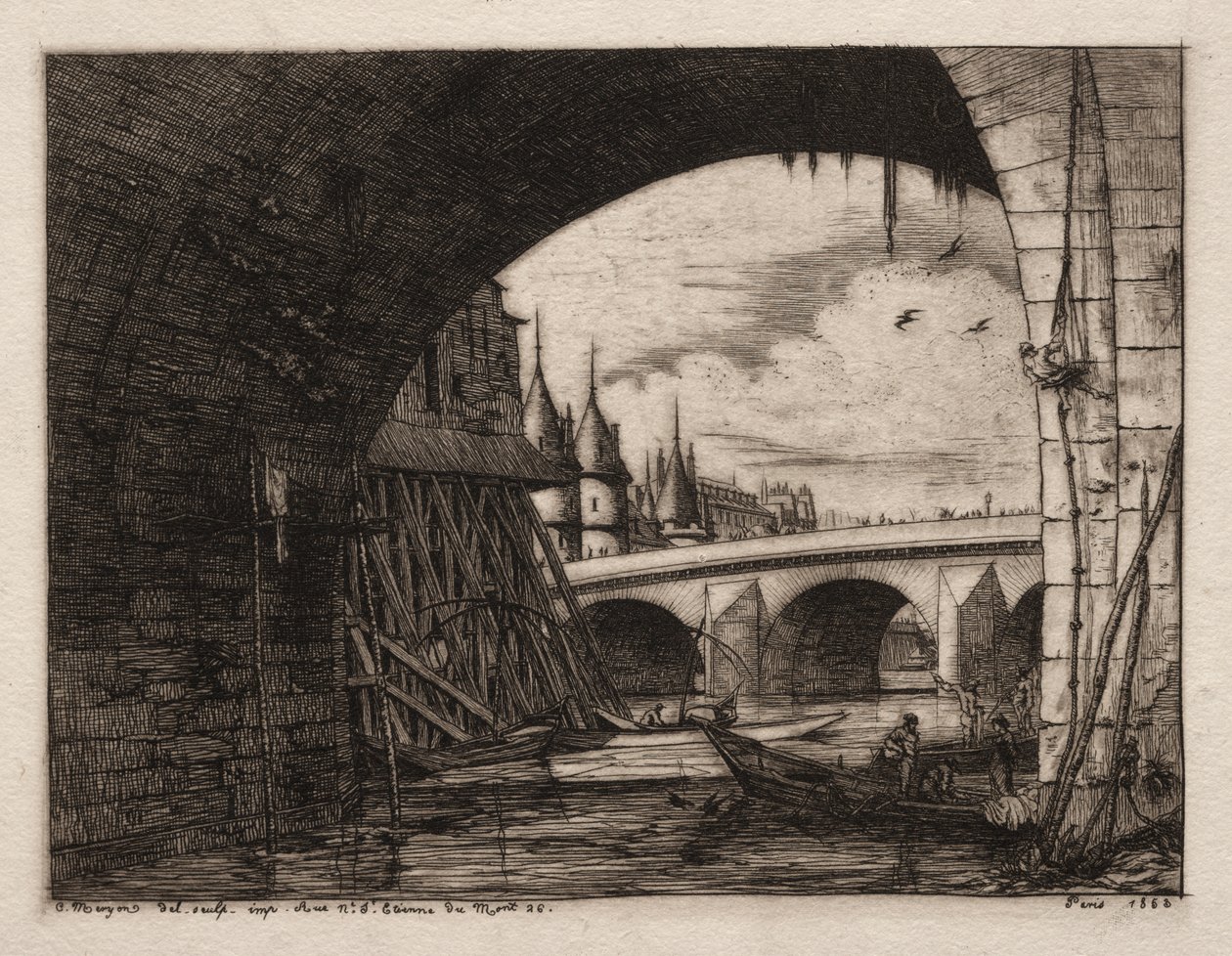 Buen til Pont Notre Dame, Paris av Charles Meryon