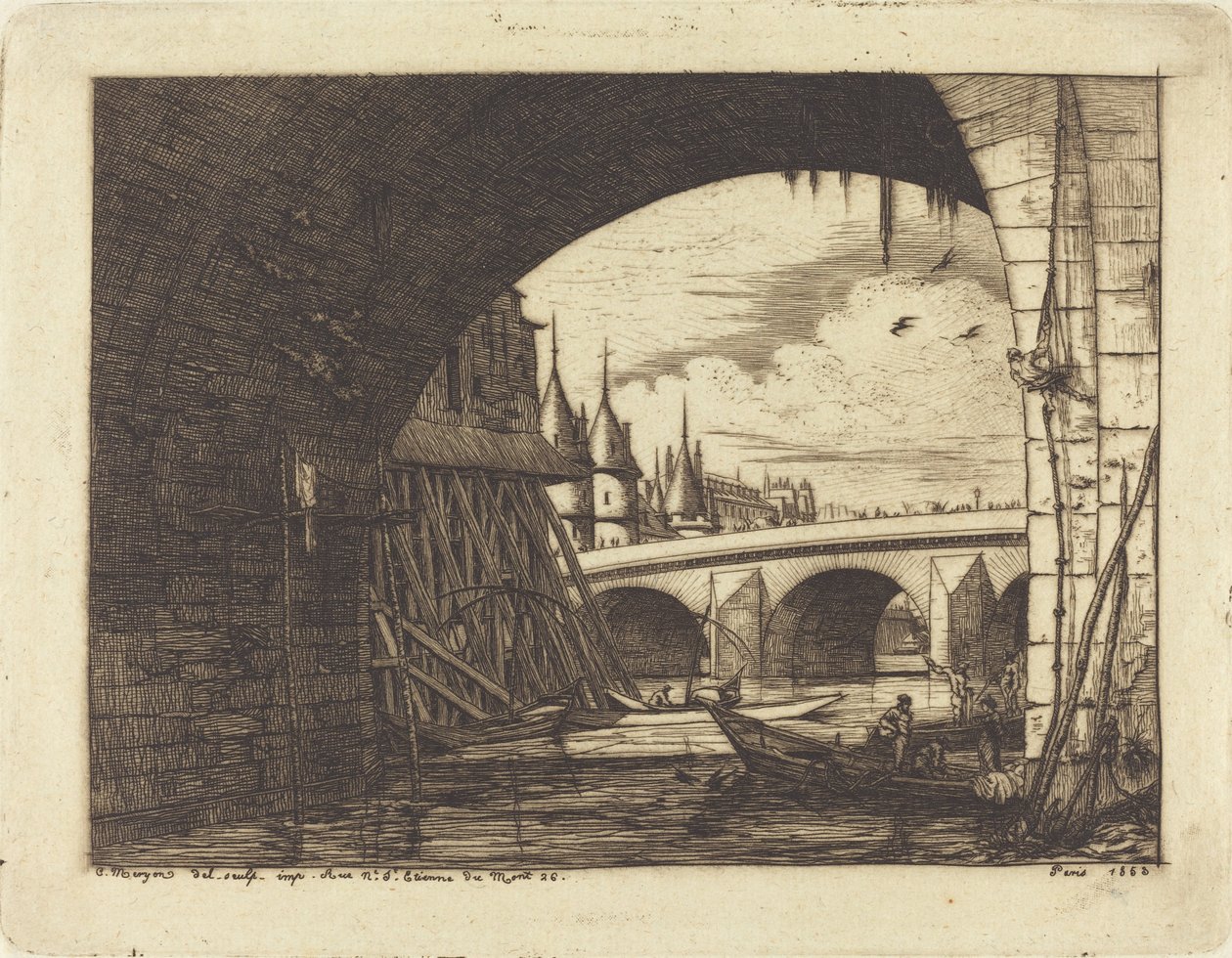 L'arche du Pont Notre-Dame, Paris (An Arch of the Notre-Dame Bridge, Paris) av Charles Meryon