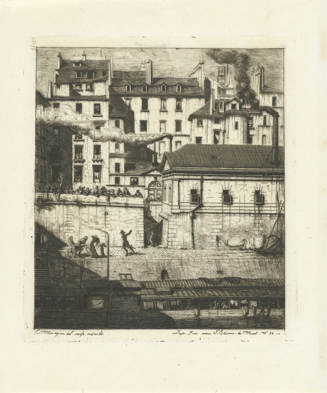 Likhus ved Seinen i Paris La Morgue Eaux-Fortes sur Paris (serietittel) av Charles Meryon