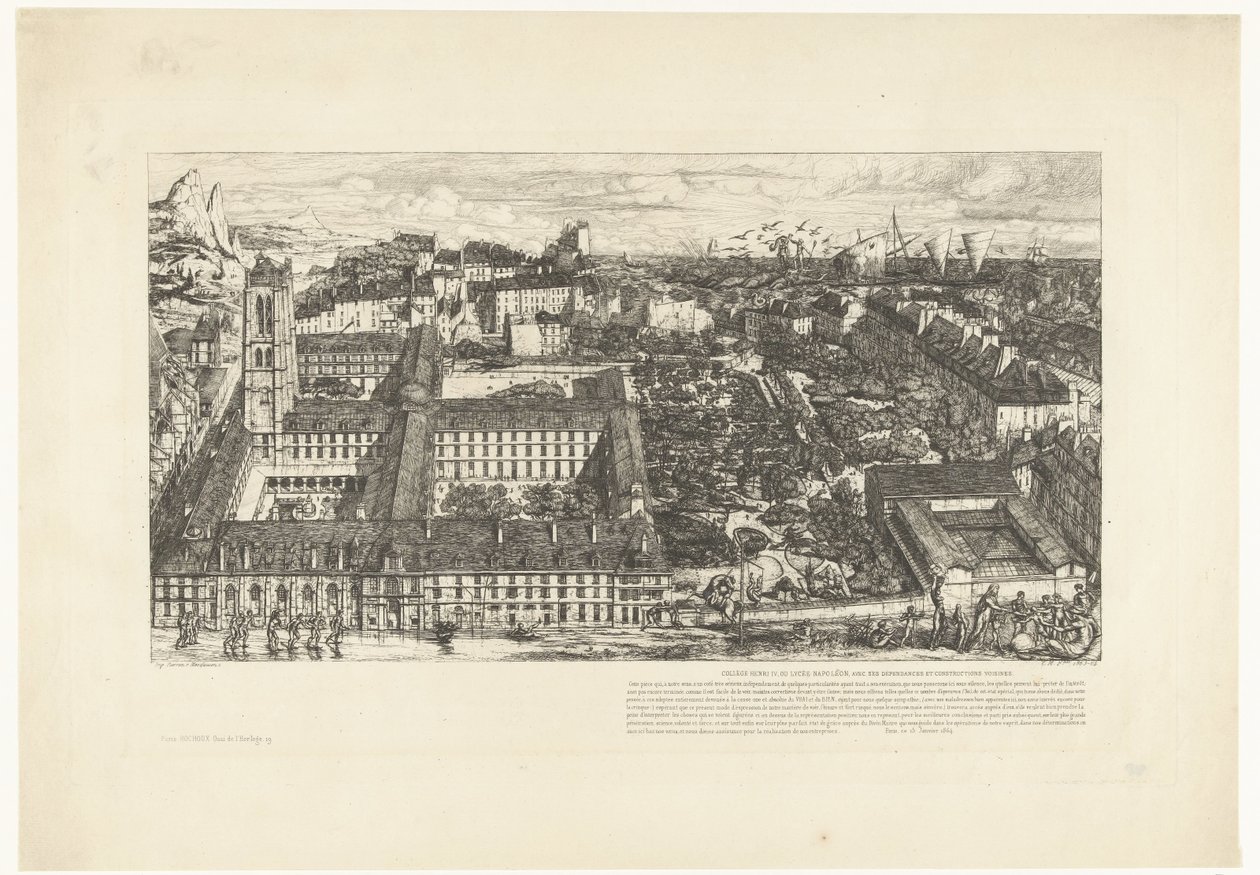 Lyceum Henri IV i Paris Collège Henri IV eller Lycée Napoléon (tittel på objekt) av Charles Meryon