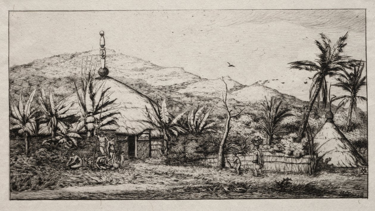 Ny-Caledonia: Stor innfødt hytte på veien fra Balade til Puebo, 1845 av Charles Meryon
