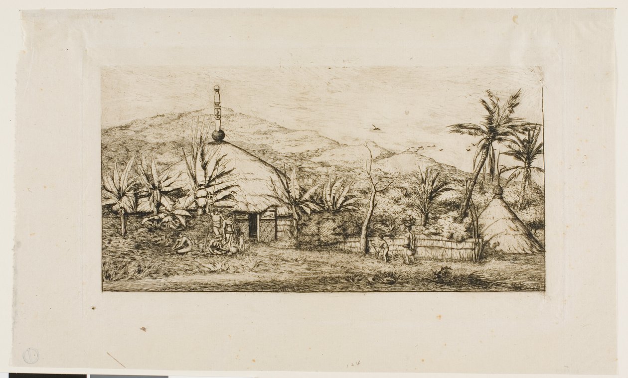 Ny-Caledonia: Stor innfødt hytte på veien fra Balade til Puépo, 1845 av Charles Meryon