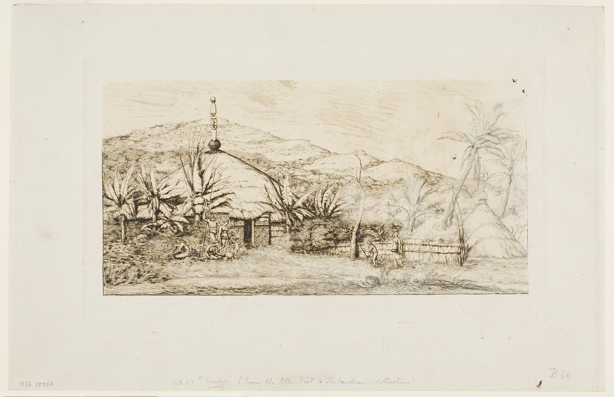 Ny-Caledonia: Stor innfødt hytte på veien fra Balade til Puépo, 1845 av Charles Meryon