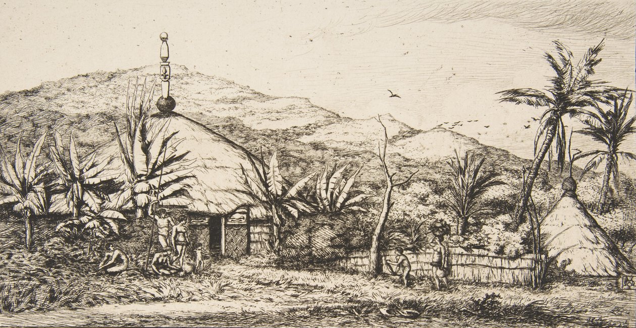 Ny-Caledonia: Stor innfødt hytte på veien fra Balade til Puebo, 1845, 1863. av Charles Meryon