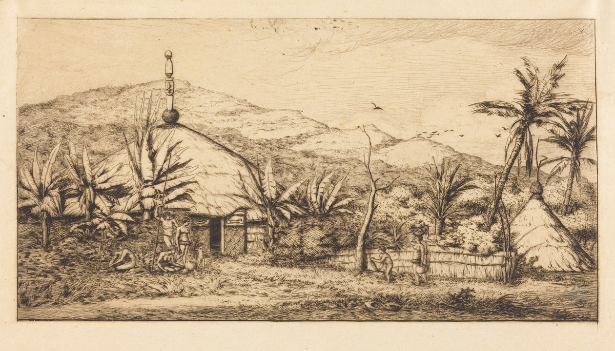 Ny-Caledonia: Stor innfødt hytte på veien fra Balade til Puebo, 1845 av Charles Meryon