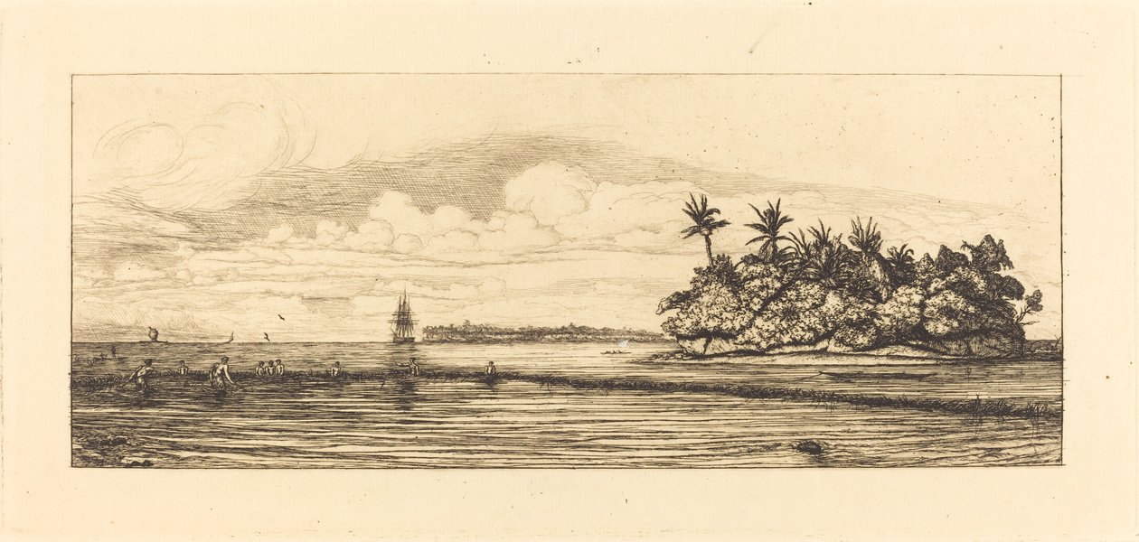 Oseania, øyer i Uvea (Wallis); Peche aux palmes, 1845 (Oceania: Fiske, nær øyer med palmer i Uea- eller Wallis-gruppen) av Charles Meryon
