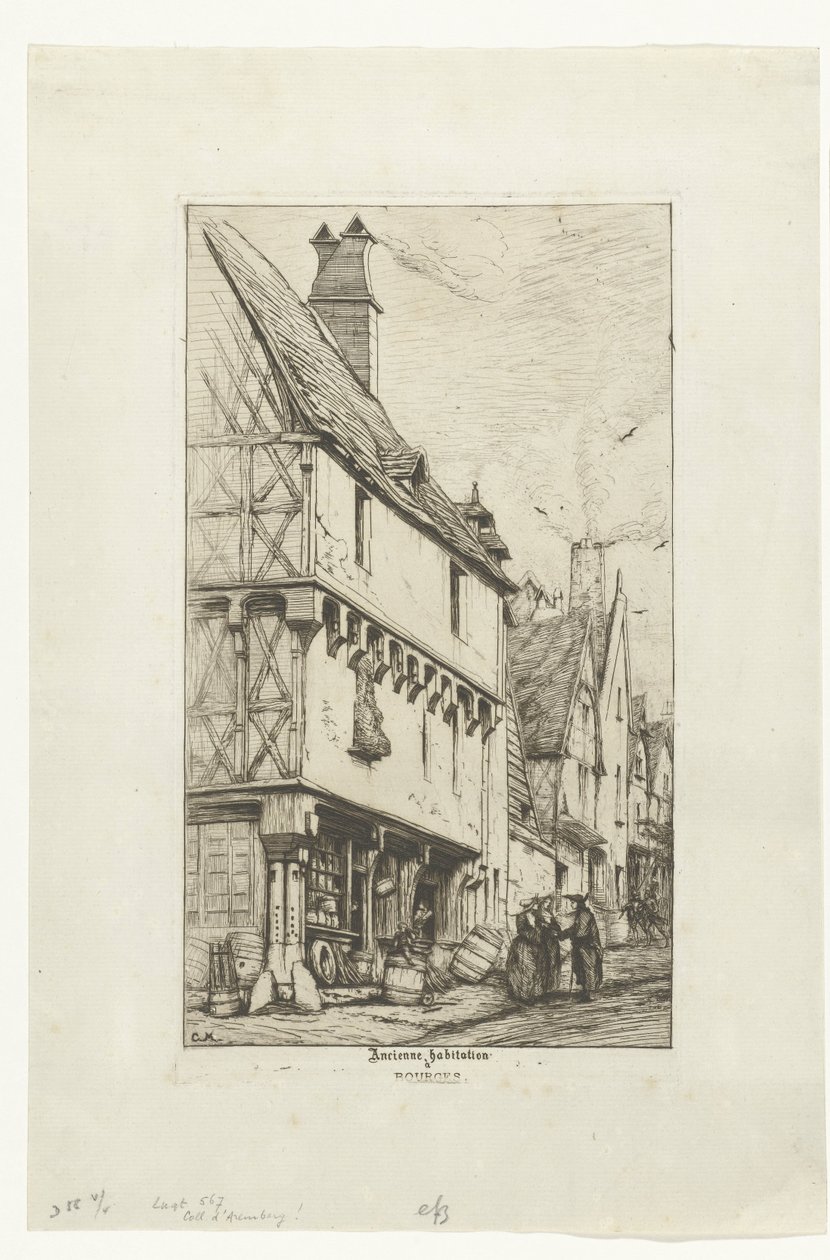 Oud huis av Huis van de Muzikant i Bourges Gammelt hus i Bourges (tittel på objekt) av Charles Meryon