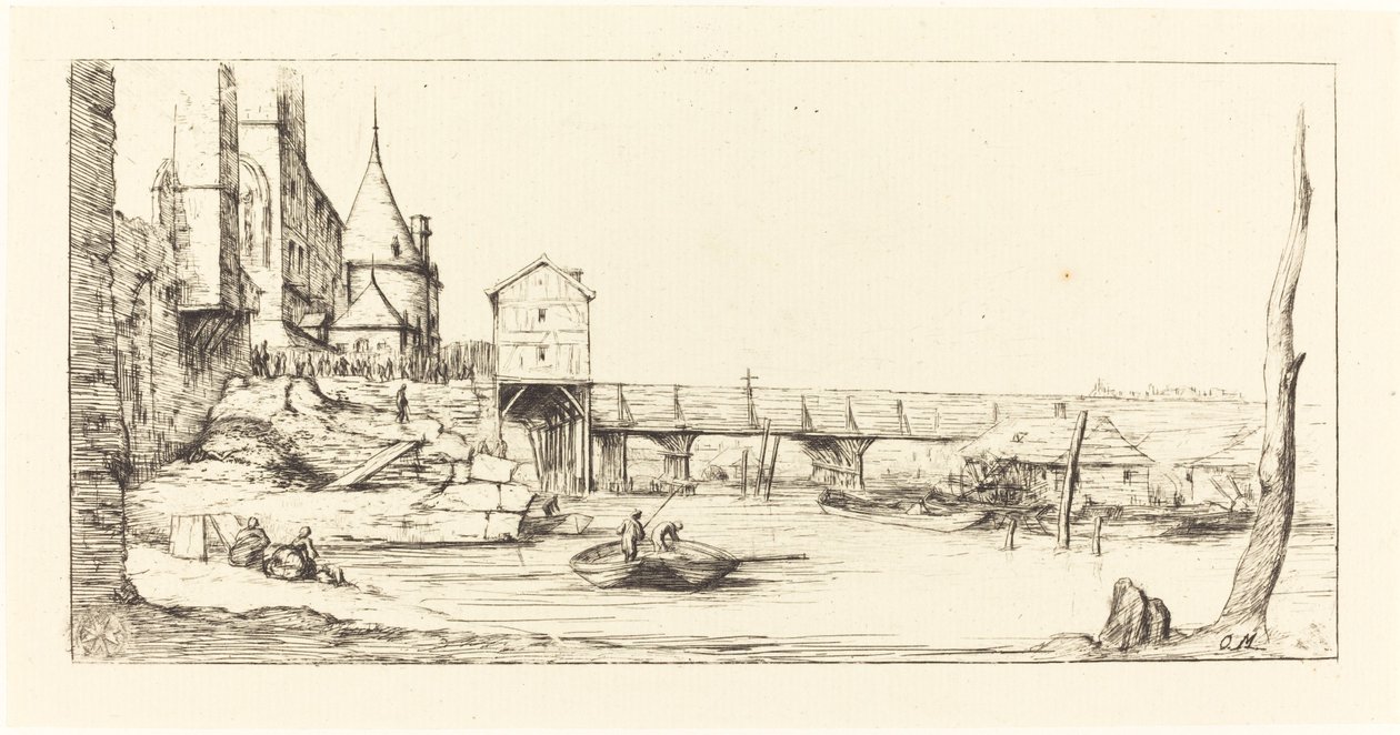 Passerelle du Pont-au-Change, Paris, etter brannen i 1621 gangbro..., 1860. av Charles Meryon