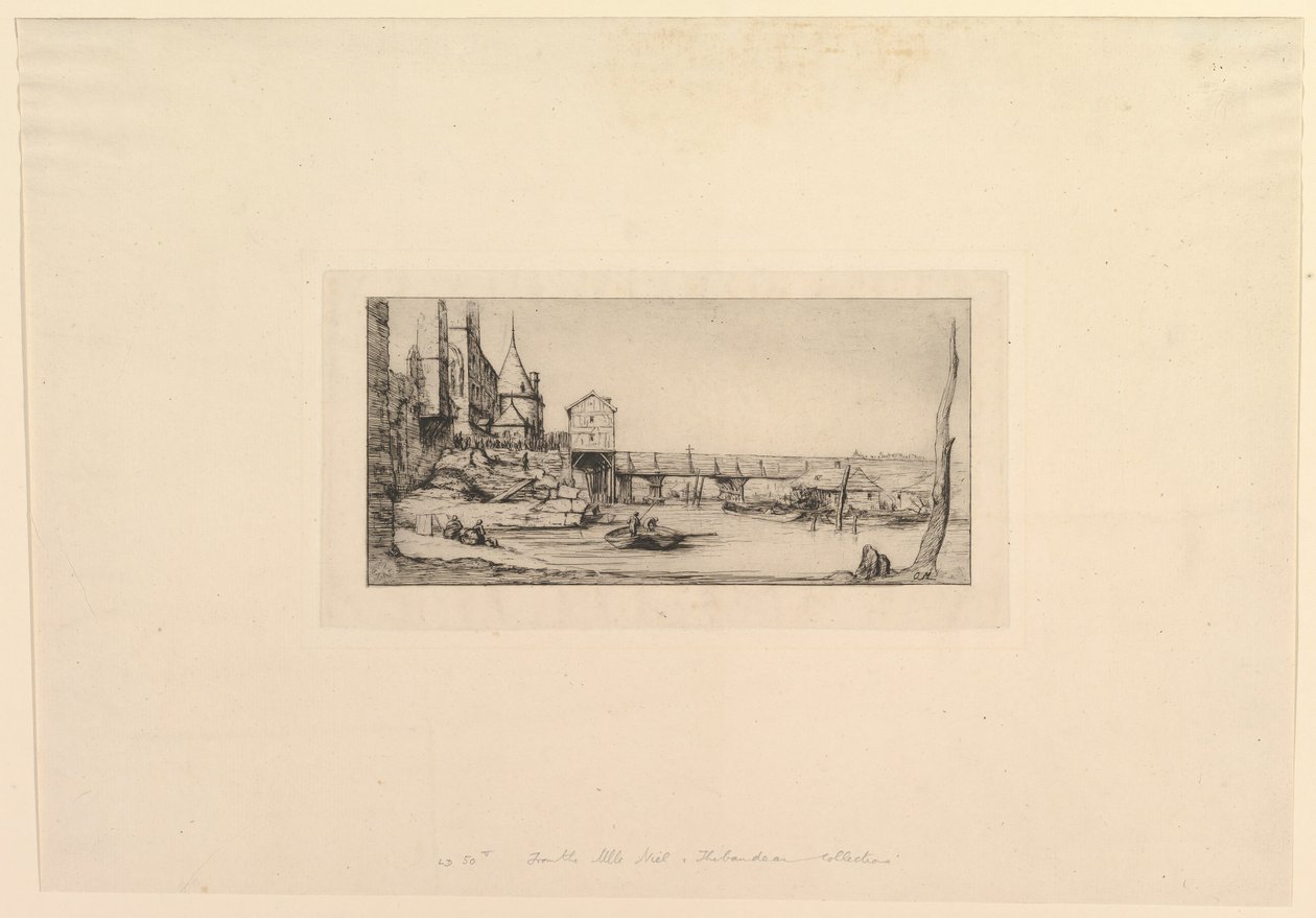 Pont-au-Change gangbro, etter brannen i 1621. Gangbroen erstattet midlertidig..., 1860. av Charles Meryon