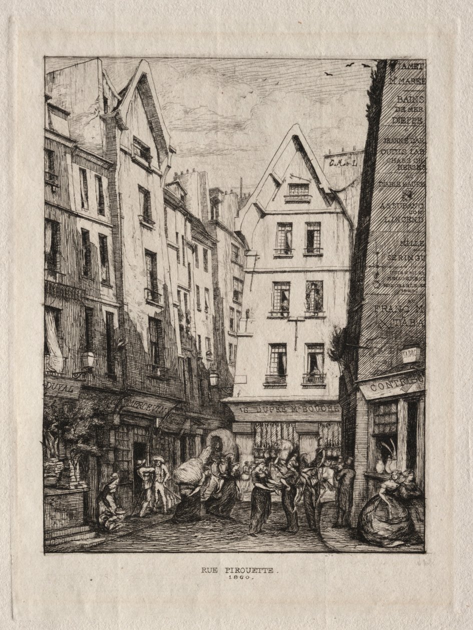 Pirouette Street, nær markedene, Paris, 1860. av Charles Meryon