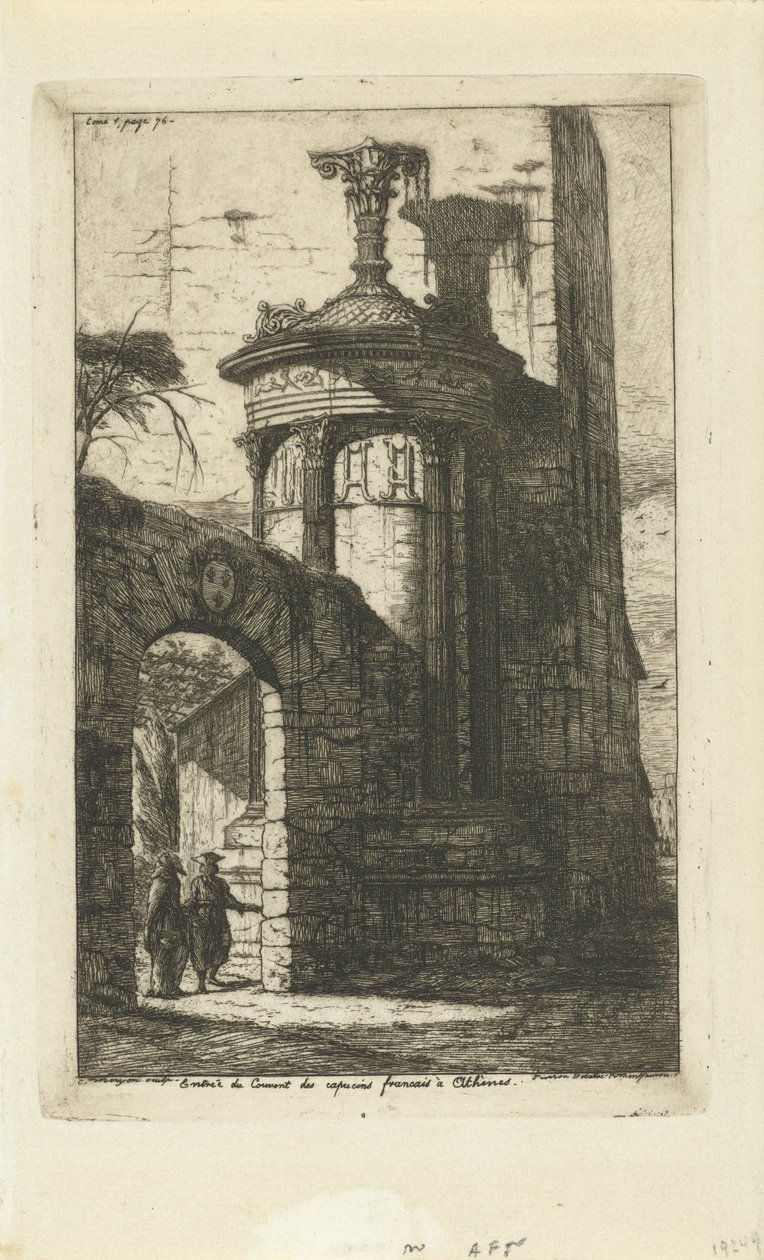 Port ved inngangen til klosteret til franske kapusiner i Athen Entrée du convent des Capucins Francais a Athenes (tittel på objekt) av Charles Meryon