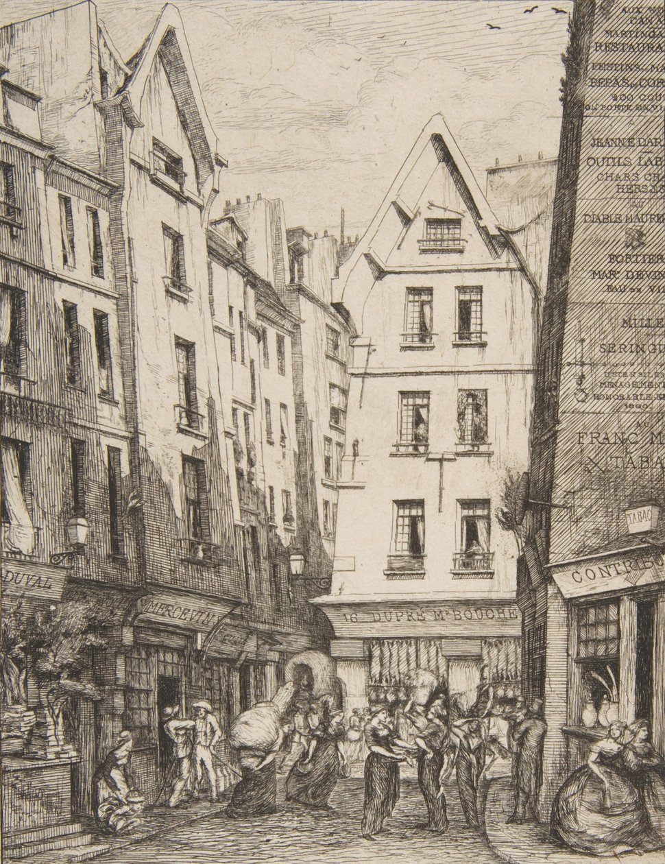 Rue Pirouette i Les Halles Rue Pirouette i Les Halles, Paris, etter Laurence, 1860. av Charles Meryon