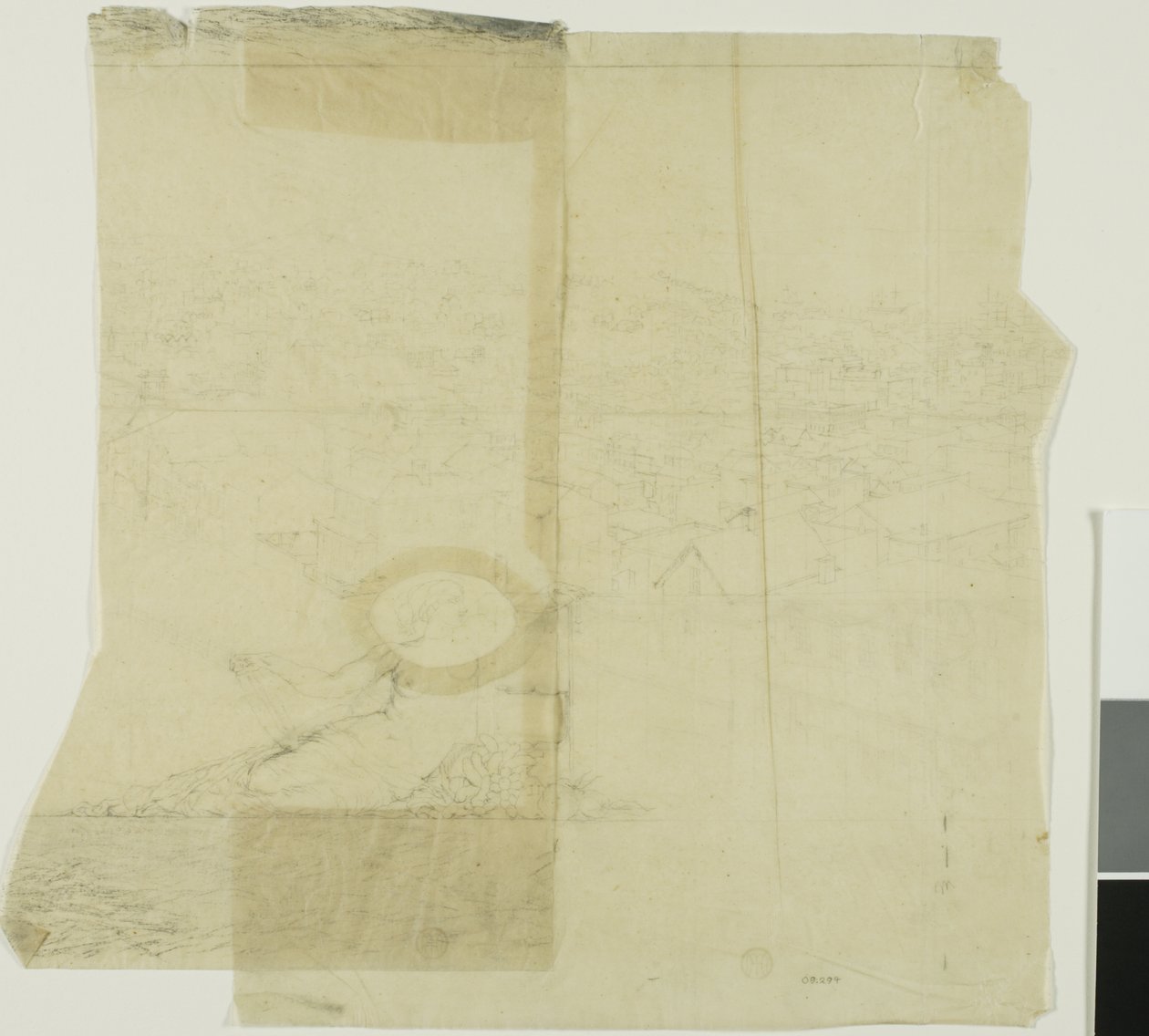 Studie for San Francisco, midtre venstre seksjon av Charles Meryon