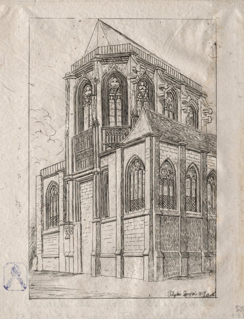 Apsiden til St. Martin-sur-Renelle-kirken, 1860. av Charles Meryon