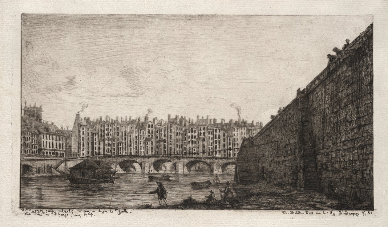 Exchange Bridge, Paris, ca 1784 av Charles Meryon